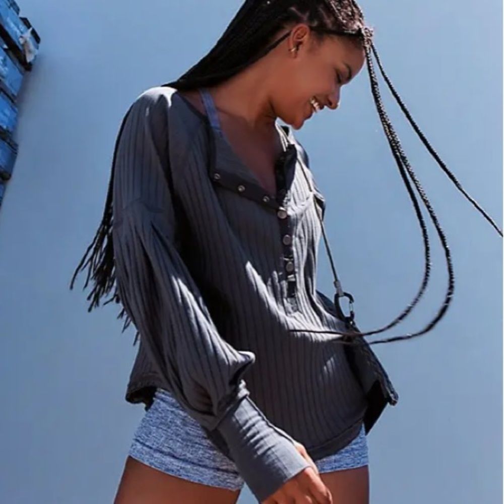 NWT - FP MOVEMENT Bella Layer Ribbed Long Sleeve Pullover in Grey